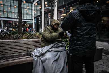 Homeless man living on a New York City street