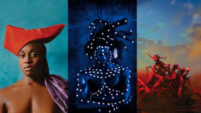 On the Flip Side: Tenderness in the city of velocity 6 (L to R) "Arewa VI" - Camila Falquez; "King Cowrie" - Lougè Delcy; "Sonnet of the Fiery Tide" - Ruby Okoro